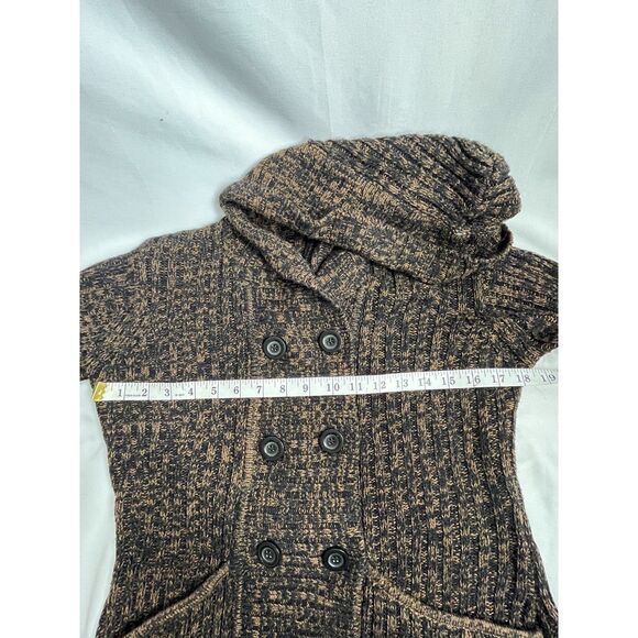 Effeci Y2K Brown Knit Sweater Double Breasted Cardigan Hooded M Retro Vintage - Picture 10 of 11